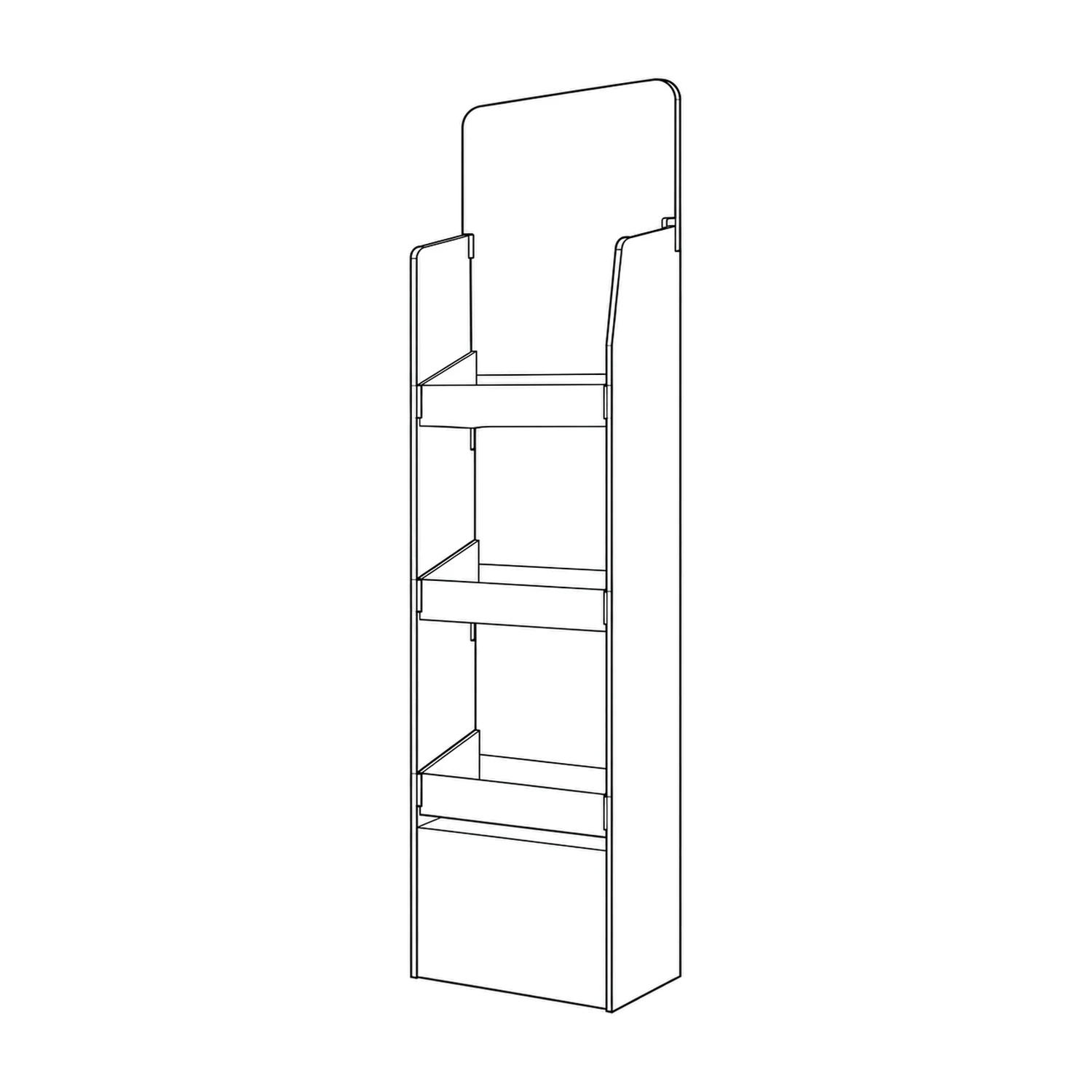 Line drawing of the 1.32m Cardboard Product Display Unit showing its panels and construction