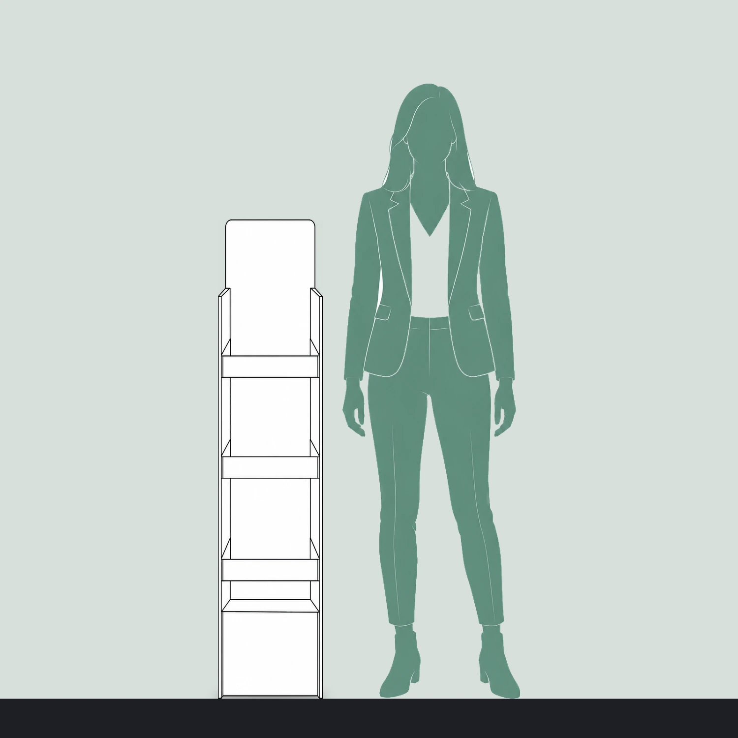 1.32m Cardboard Product Display Unit shown to scale next to a 1.7m tall person