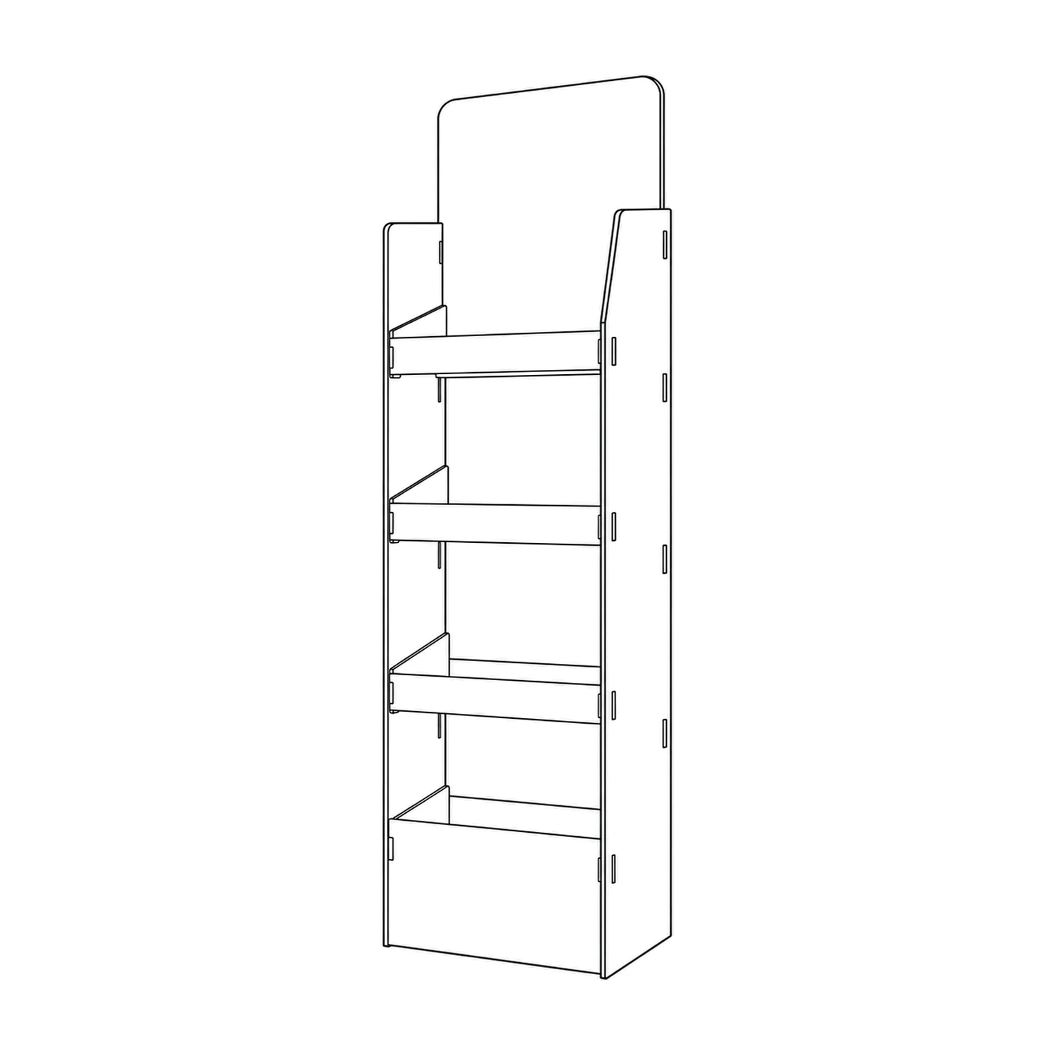 Line drawing of the 1.7m Cardboard Product Display Unit showing its panels and construction
