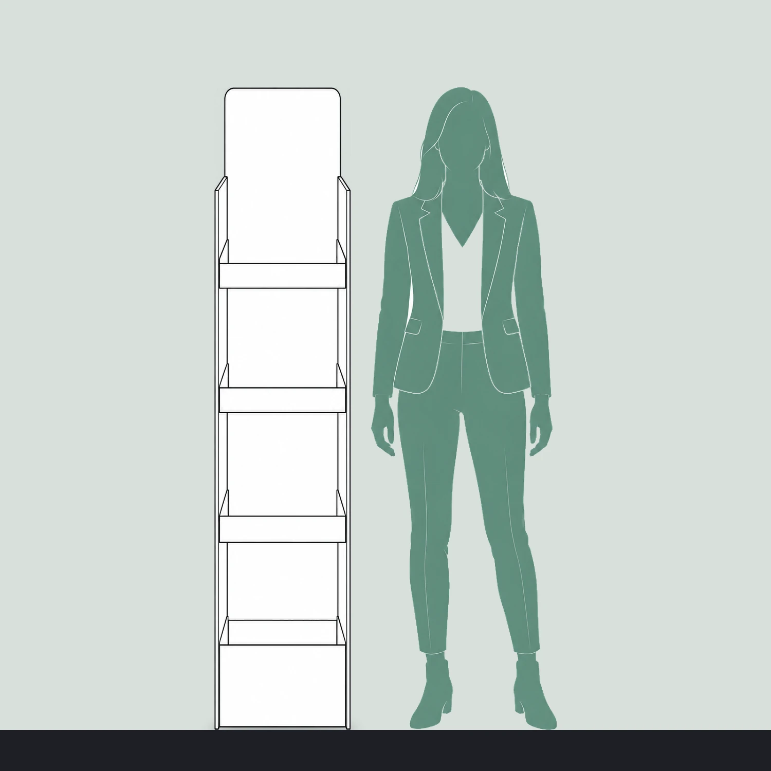 1.7m Cardboard Product Display Unit shown to scale next to a 1.7m tall person