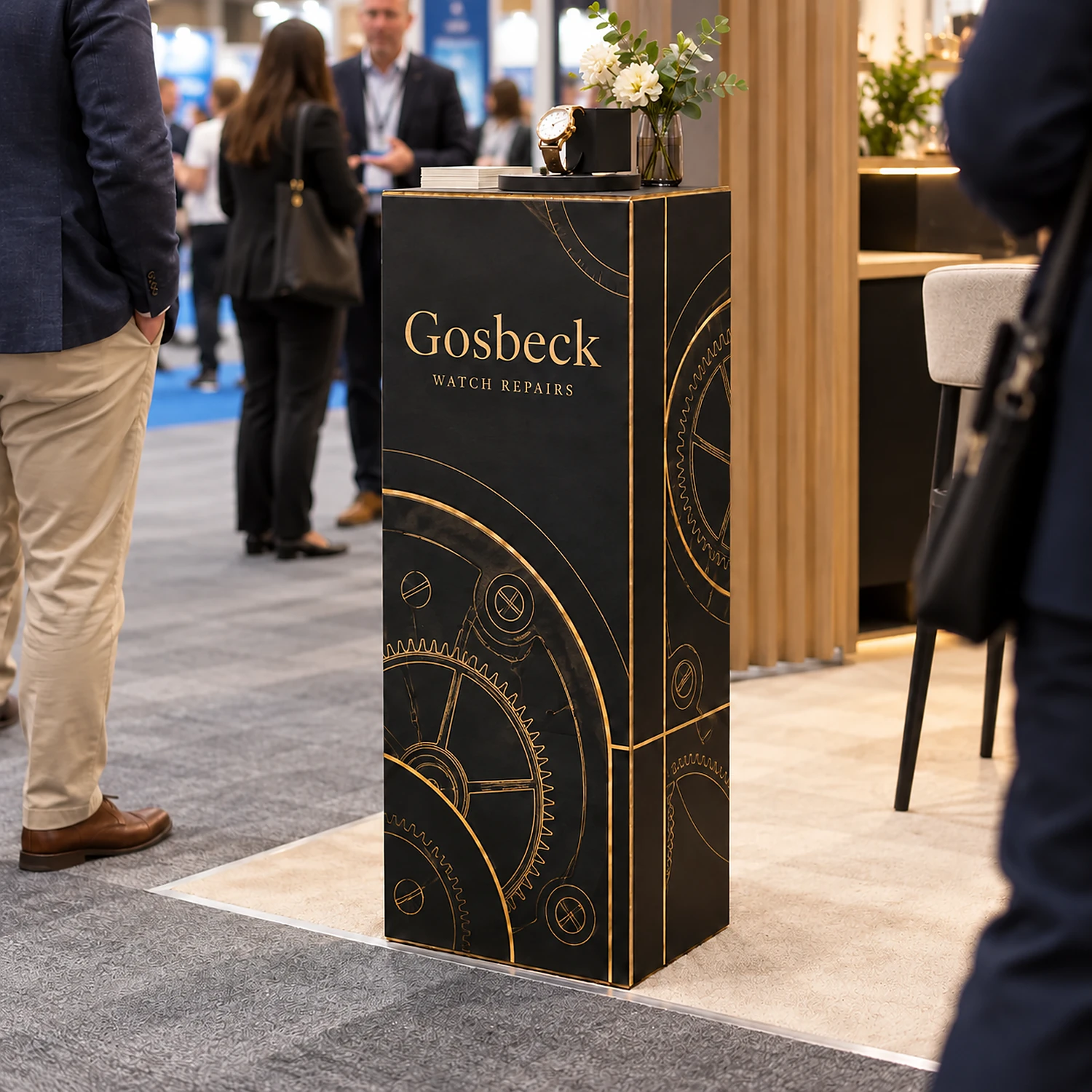 1m Cardboard Display Plinth, shown with example artwork