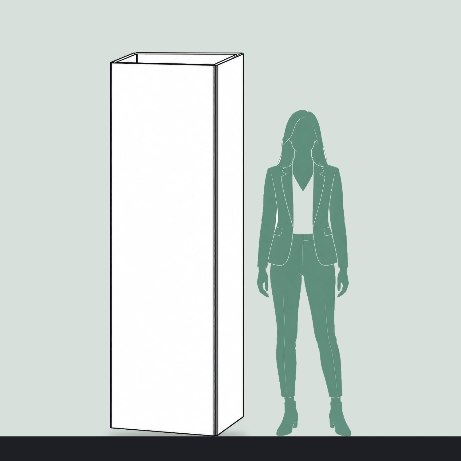 2m Cardboard Triangle Totem shown to scale next to a 1.7m tall person