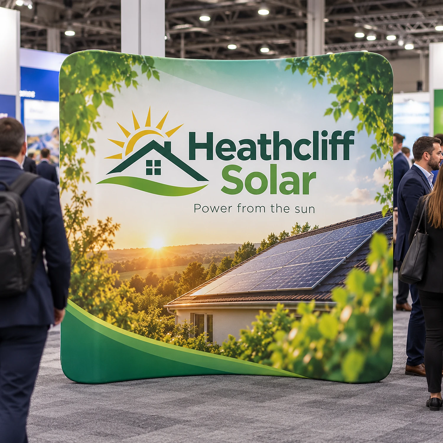2m curved fabric display in use at a busy trade show