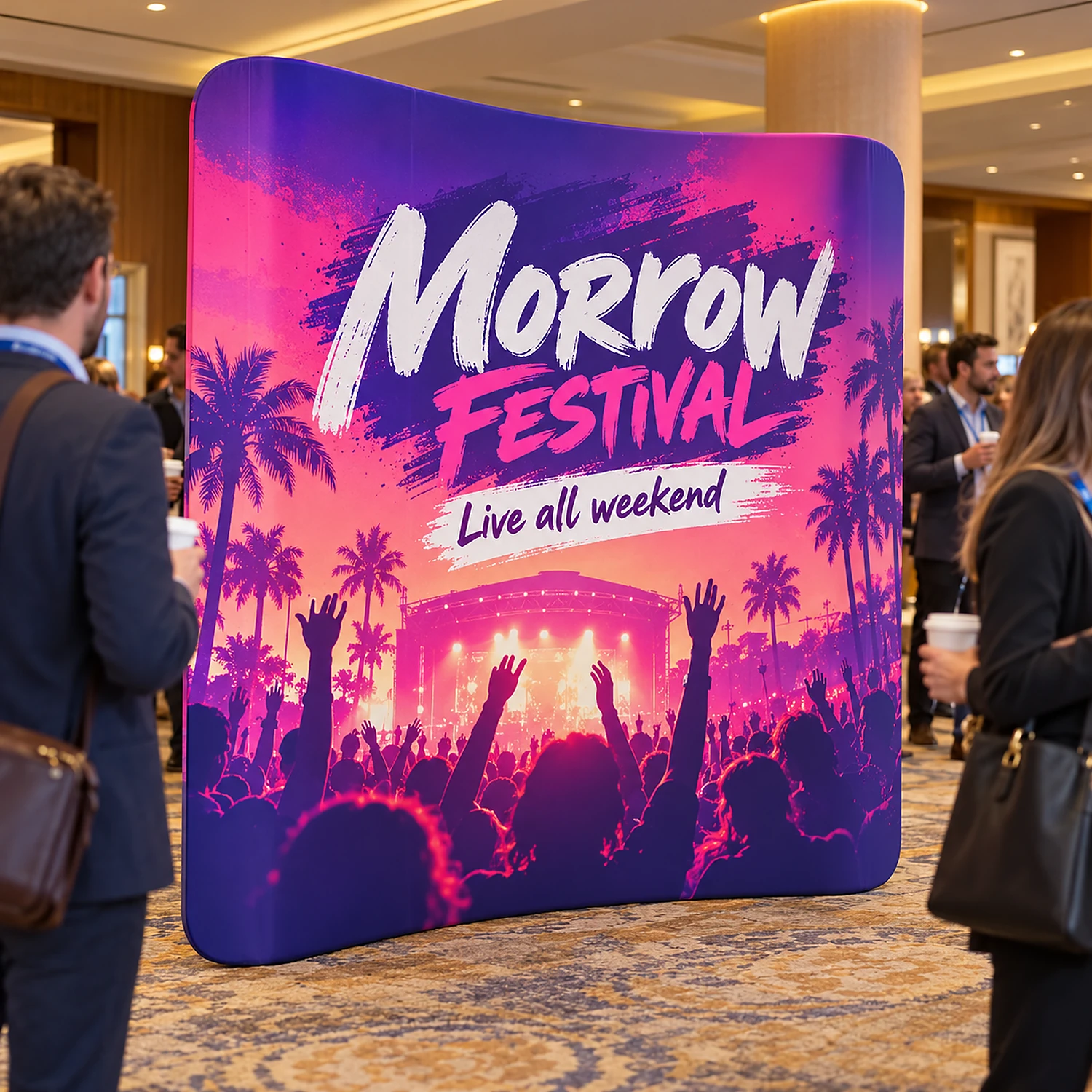 2m curved fabric display in use in a hotel conference foyer