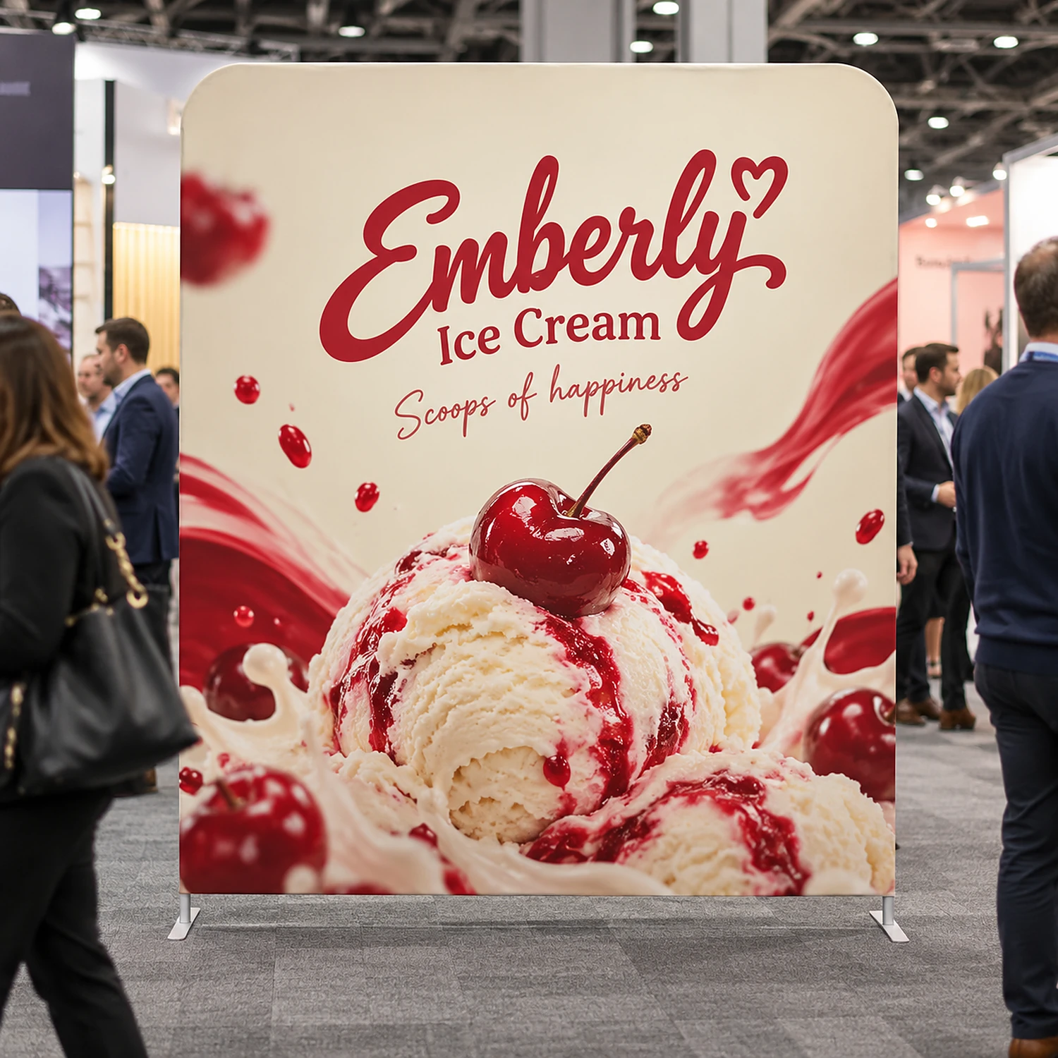 2m straight fabric display in use at a busy trade show