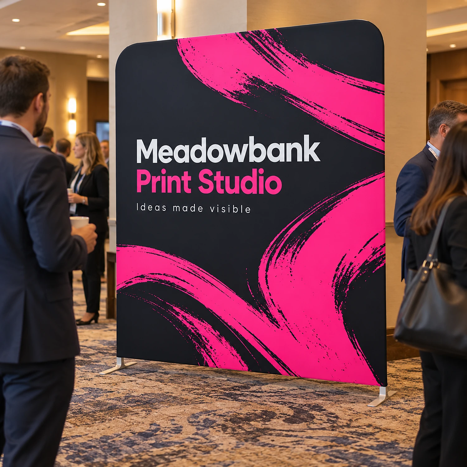 2m straight fabric display in use in a hotel conference foyer