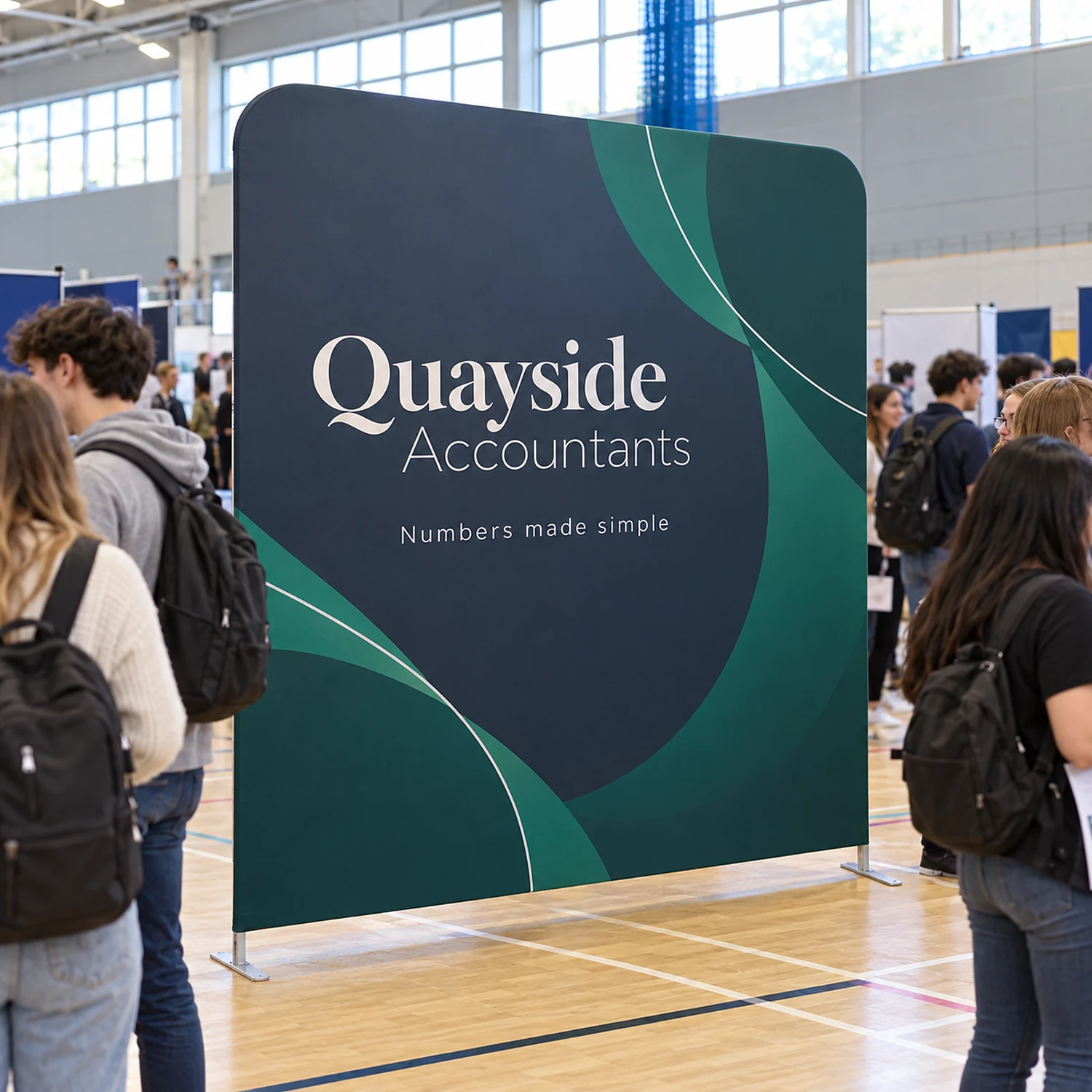 2m straight fabric display in use at a university careers fair