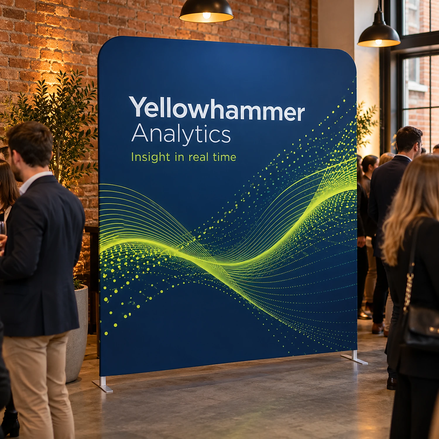 2m straight fabric display in use at a product launch event