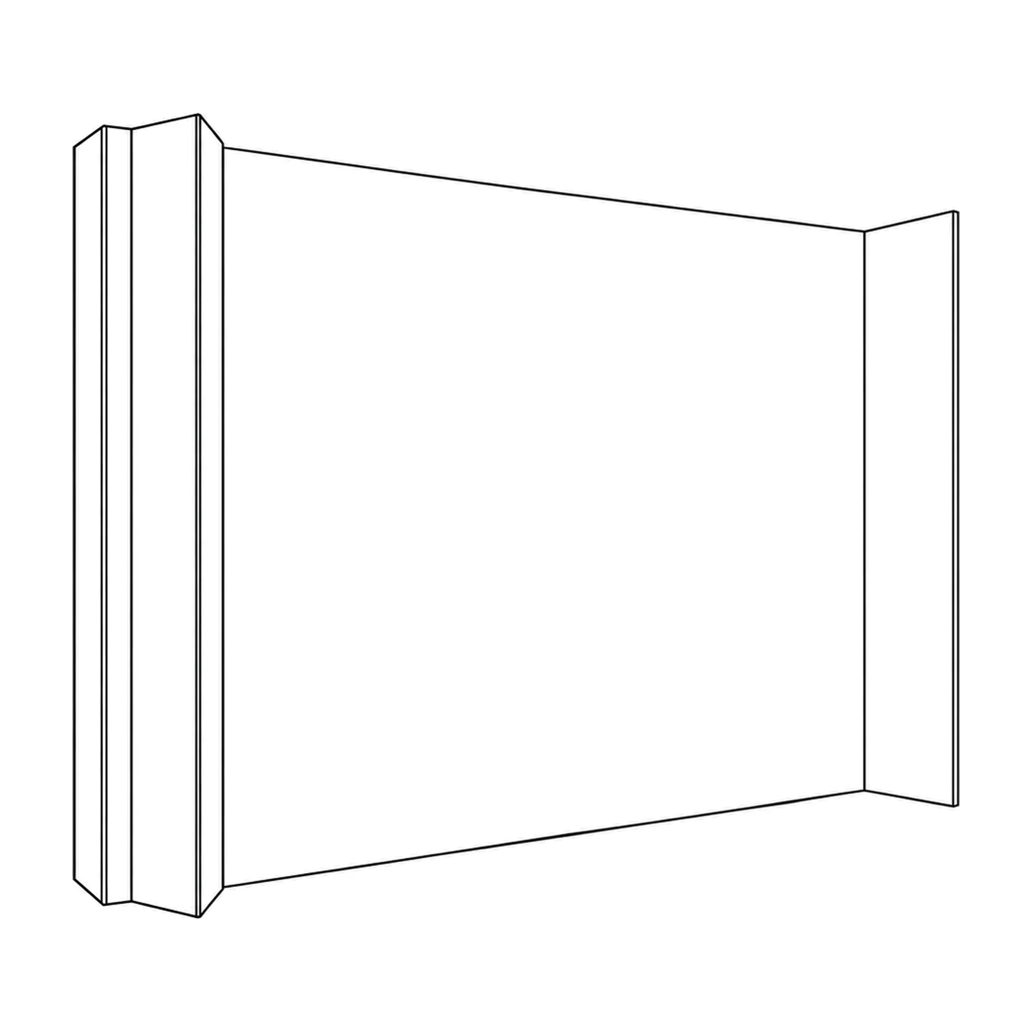 Line drawing of the 3.17m Cardboard Display Wall with Angled Ends showing its panels and construction