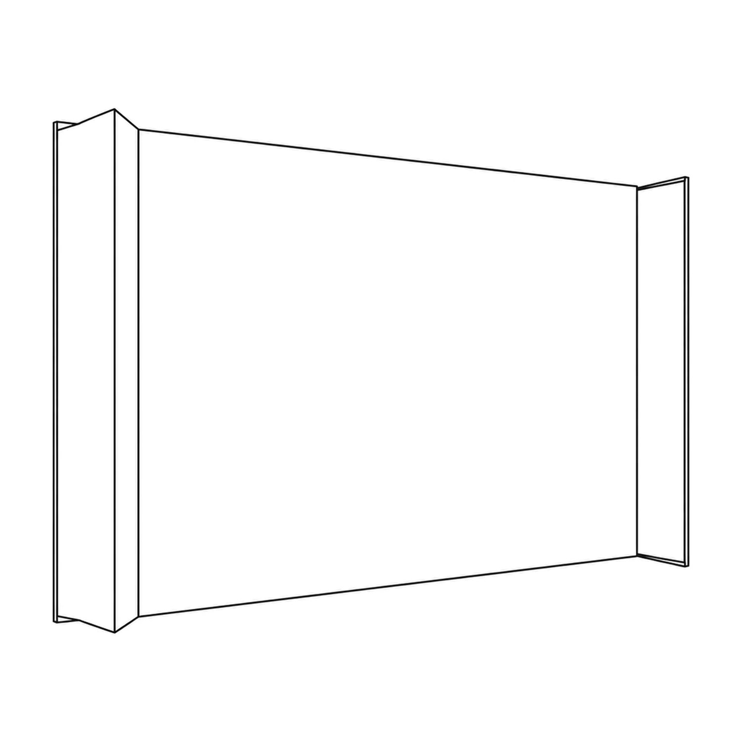 Line drawing of the 3.67m Cardboard Display Wall with Angled Ends showing its panels and construction