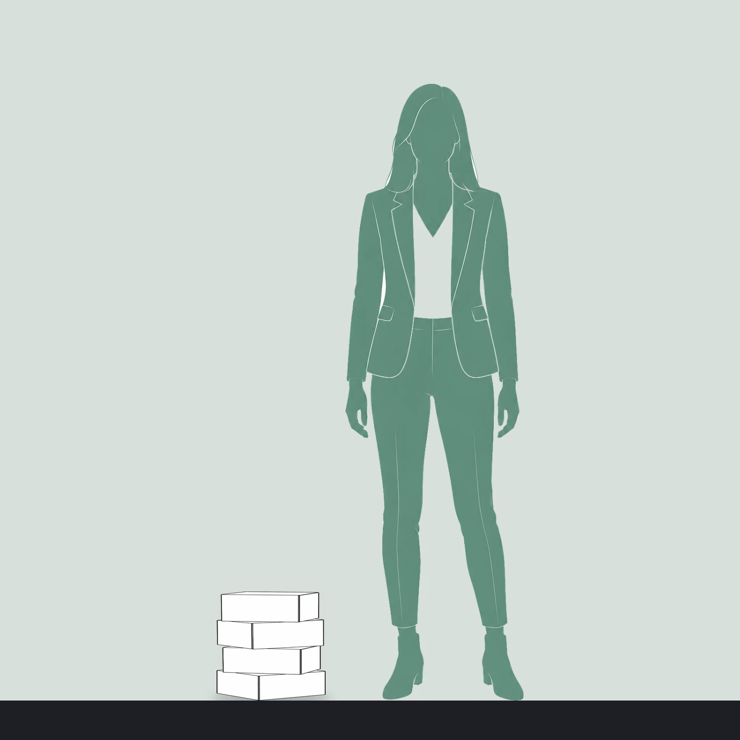 300mm Cardboard Stacking Cubes - Set of 4 shown to scale next to a 1.7m tall person