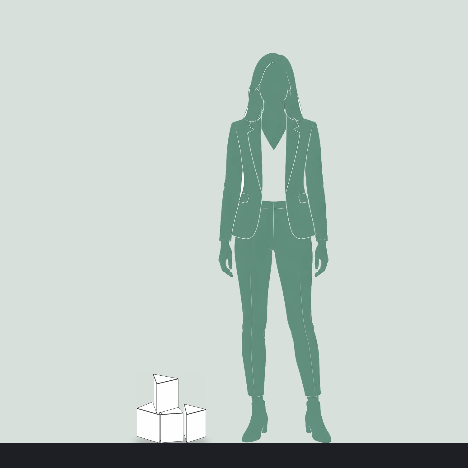 300mm Cardboard Stacking Triangles - Set of 4 shown to scale next to a 1.7m tall person