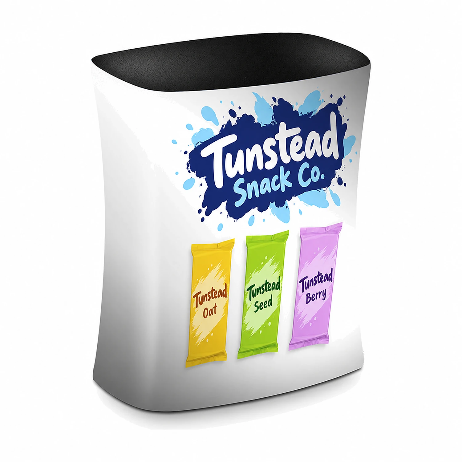3m x 3m L-Shaped Exhibition Stand with Square Counter, shown with example artwork