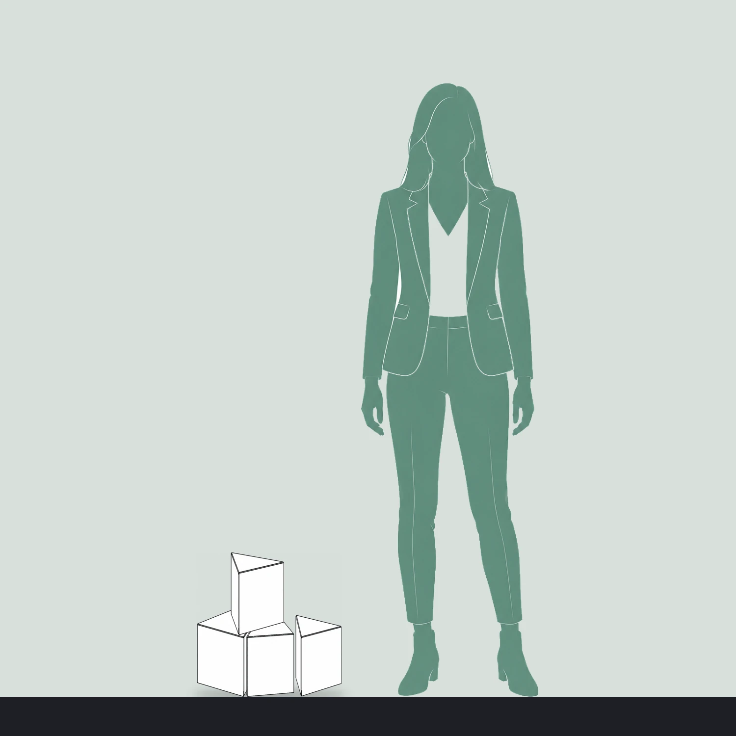 400mm Cardboard Stacking Triangles - Set of 4 shown to scale next to a 1.7m tall person