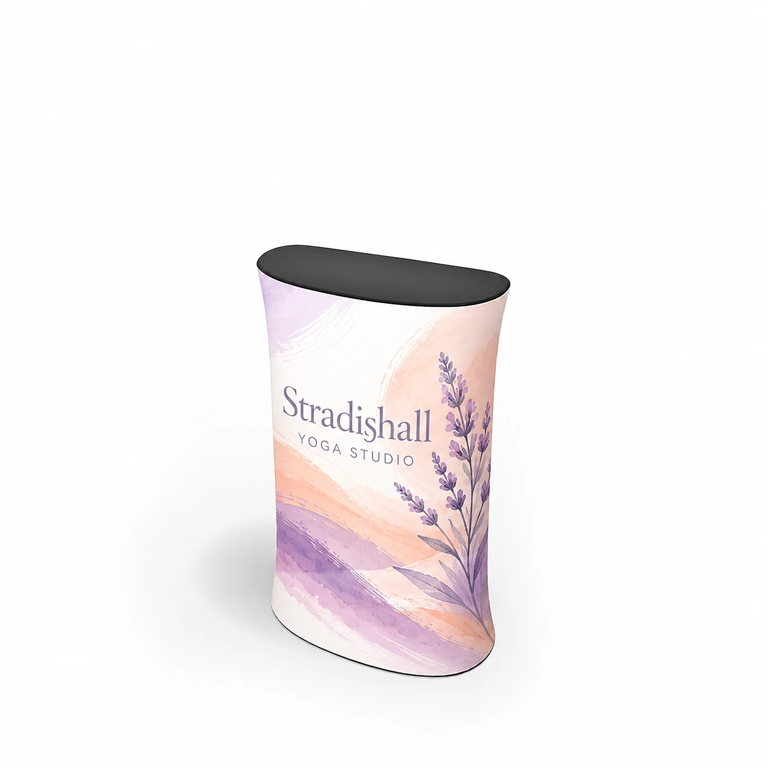 44" WaveLine® Counter M - Flat-Pack Display Counter - 1100x700x330mm, shown with example artwork