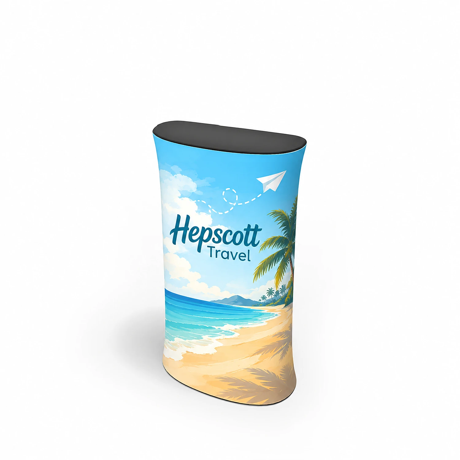 49" WaveLine® Counter ML - Flat-Pack Display Counter - 1245x700x330mm, shown with example artwork
