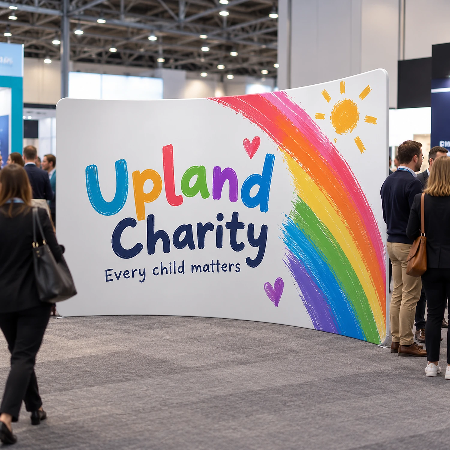 4m curved fabric display in use at a busy trade show