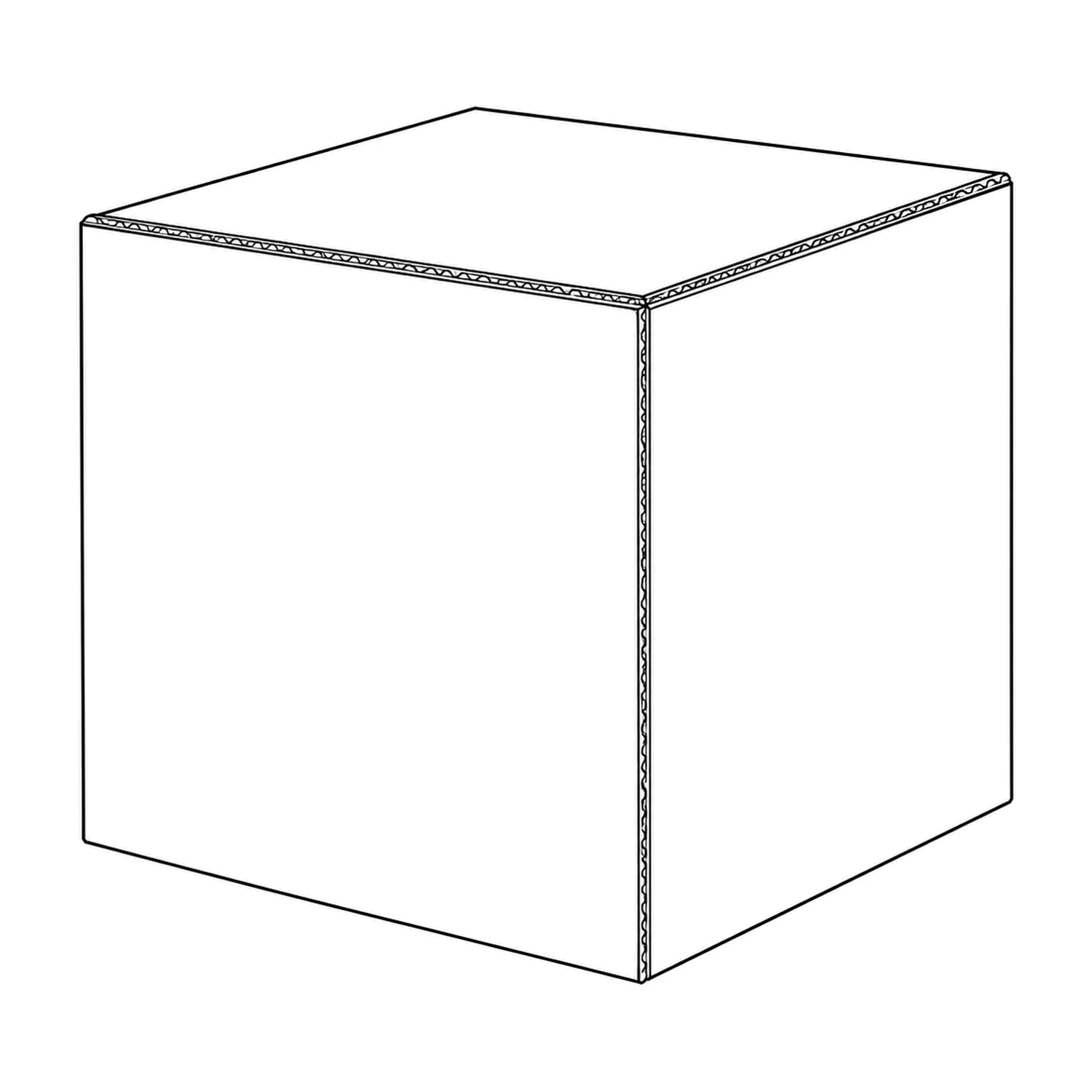 Line drawing of the 500mm Cardboard Seating Cube showing its panels and construction
