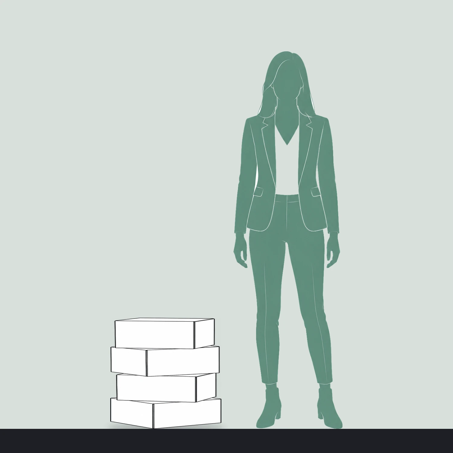 500mm Cardboard Stacking Cubes - Set of 4 shown to scale next to a 1.7m tall person