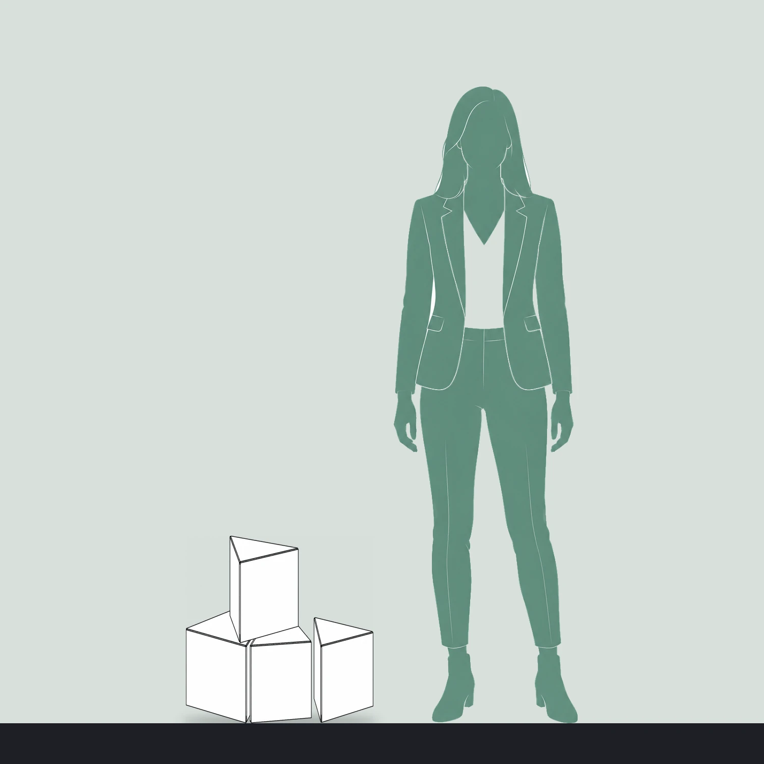 500mm Cardboard Stacking Triangles - Set of 4 shown to scale next to a 1.7m tall person