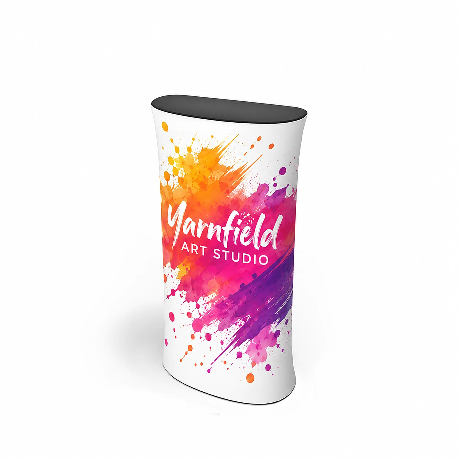 54" WaveLine® Counter L - Flat-Pack Display Counter - 1370x700x330mm, shown with example artwork