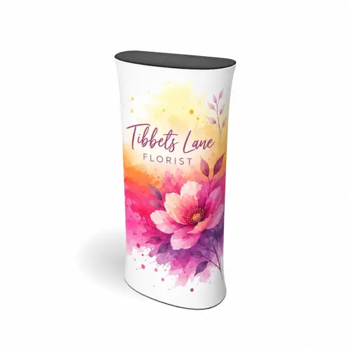 59" WaveLine® Counter XL - Flat-Pack Display Counter - 1500x700x330mm, shown with example artwork