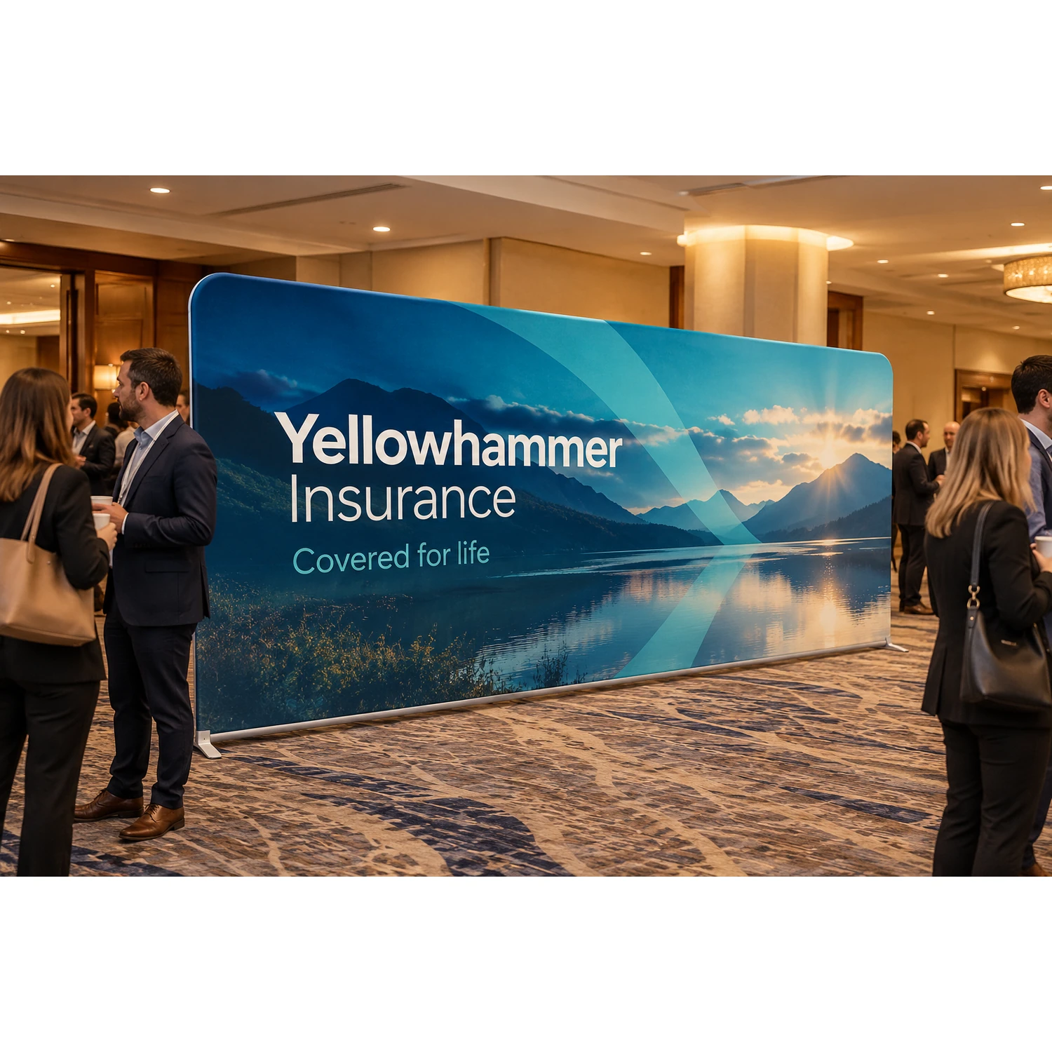 5m straight fabric display in use in a hotel conference foyer