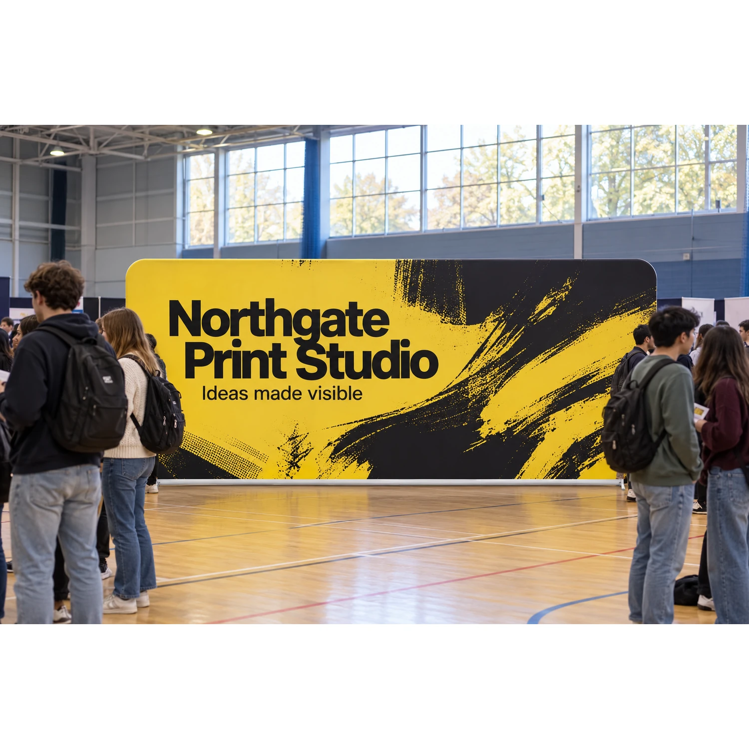 5m straight fabric display in use at a university careers fair