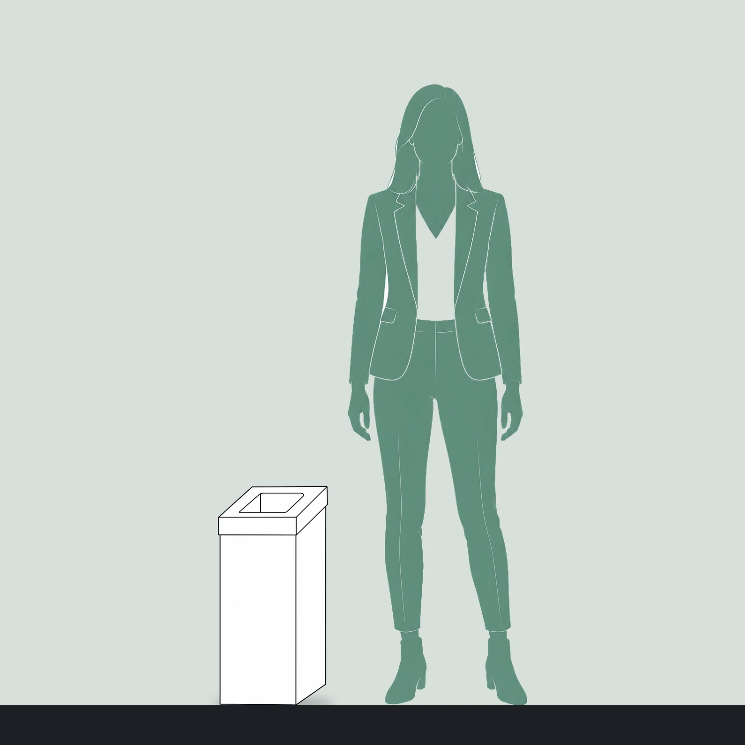 600mm Cardboard Angled Bin with Lid shown to scale next to a 1.7m tall person