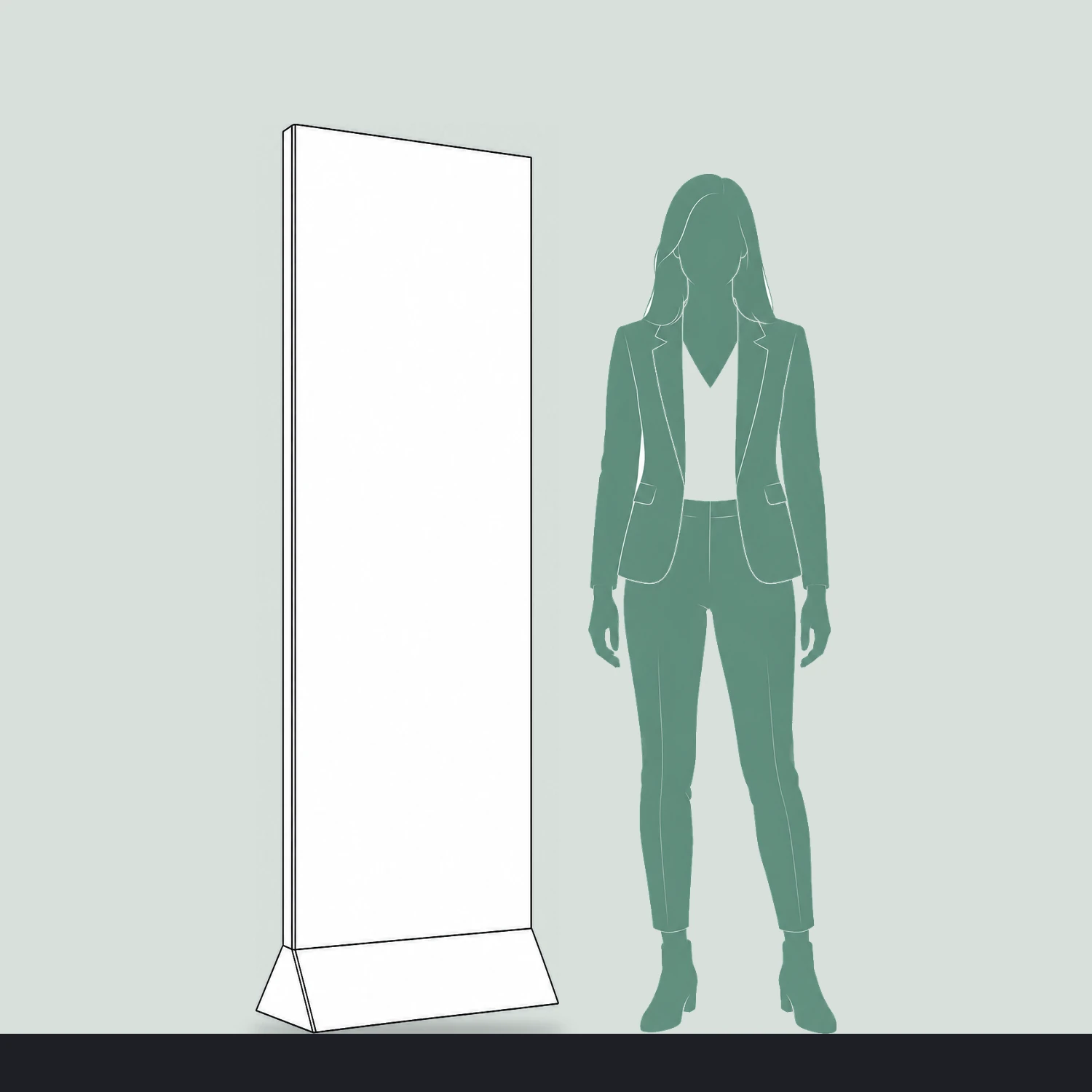 600mm Cardboard Banner Stand shown to scale next to a 1.7m tall person