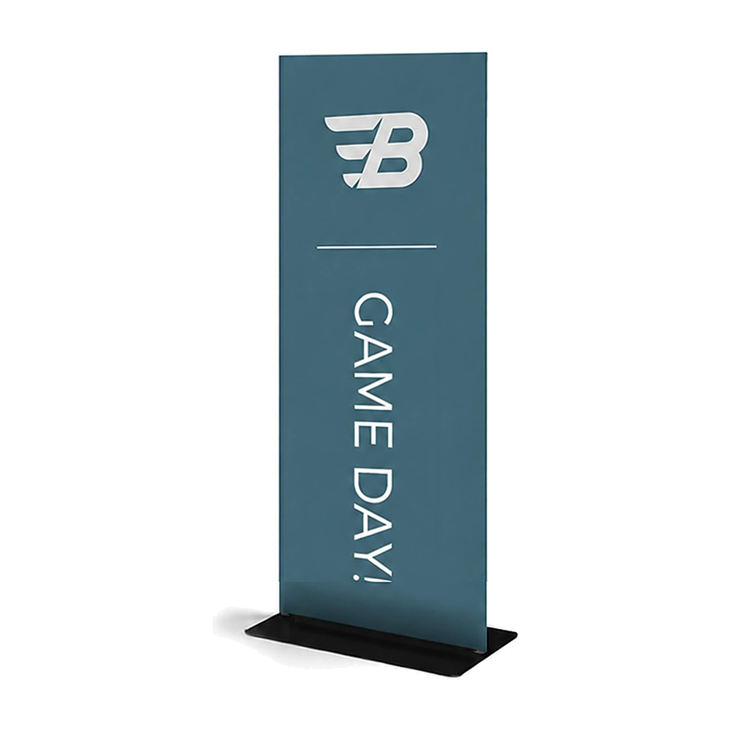600mm x 1524mm square-corner tension banner stand, shown with an example design