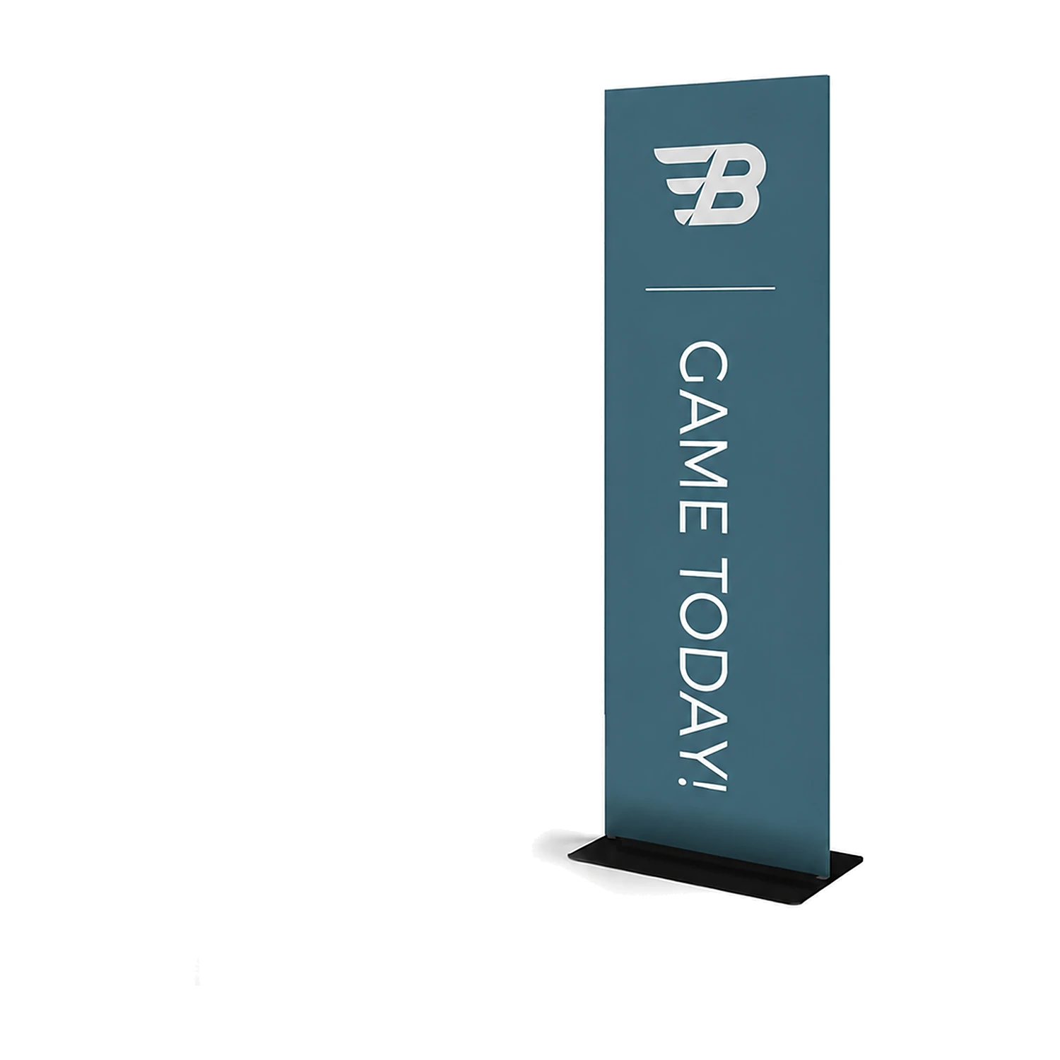 600mm x 2260mm square-corner tension banner stand, shown with an example design