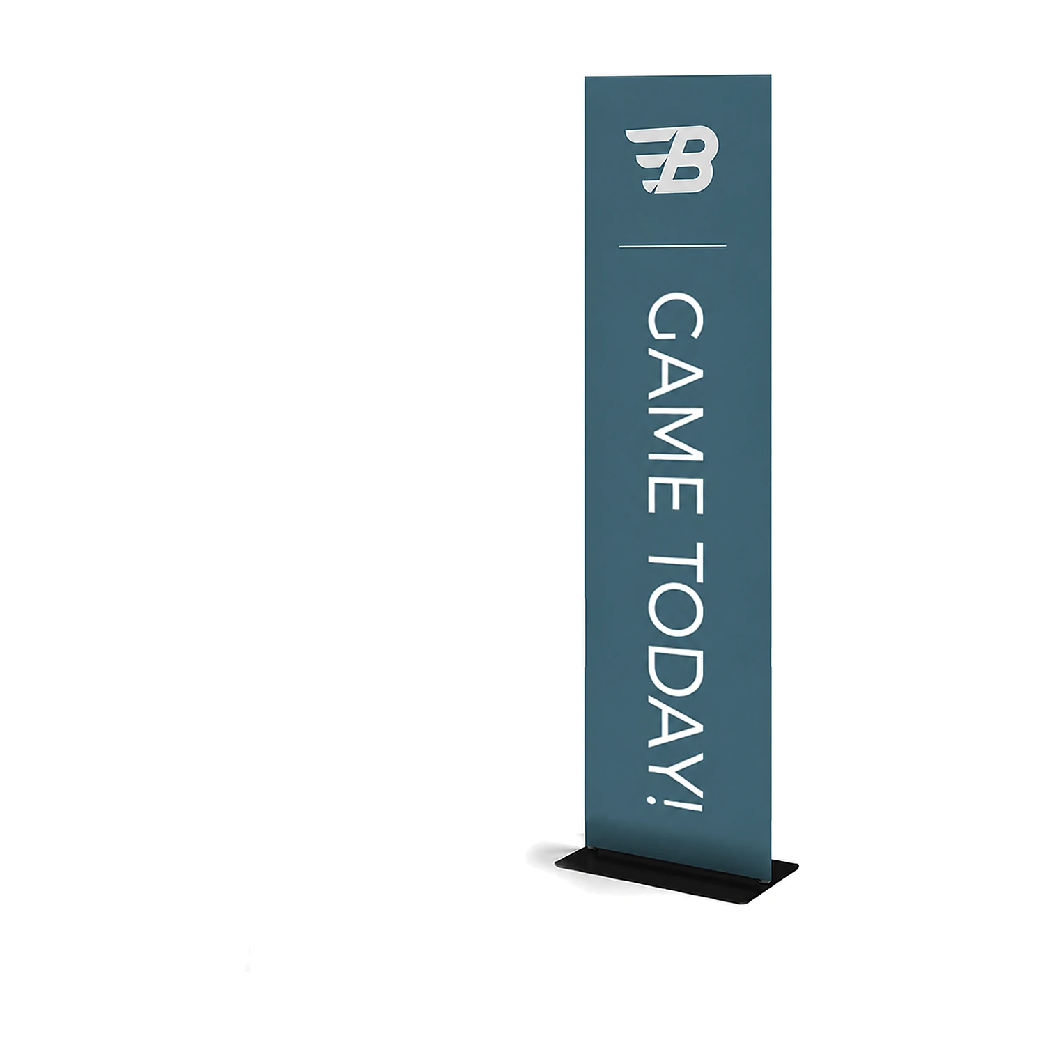 600mm x 2950mm square-corner tension banner stand, shown with an example design