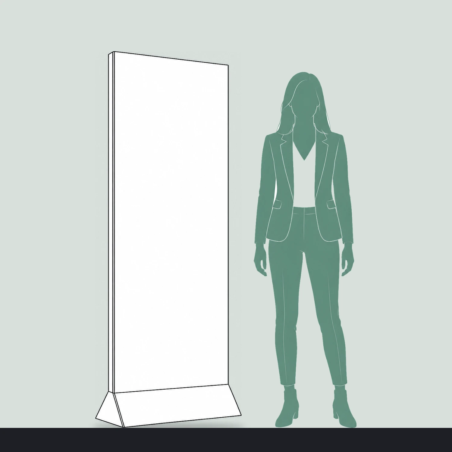 700mm Cardboard Banner Stand shown to scale next to a 1.7m tall person