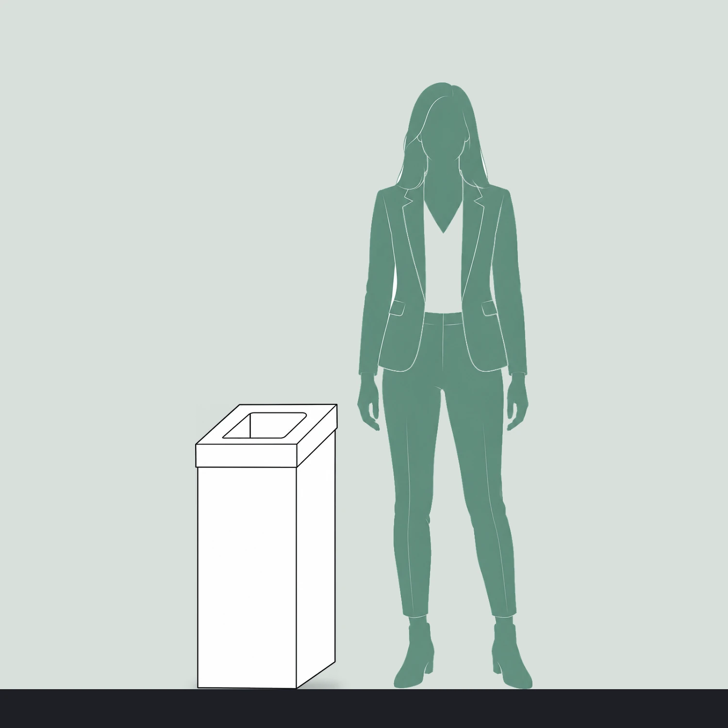800mm Cardboard Angled Bin with Lid shown to scale next to a 1.7m tall person