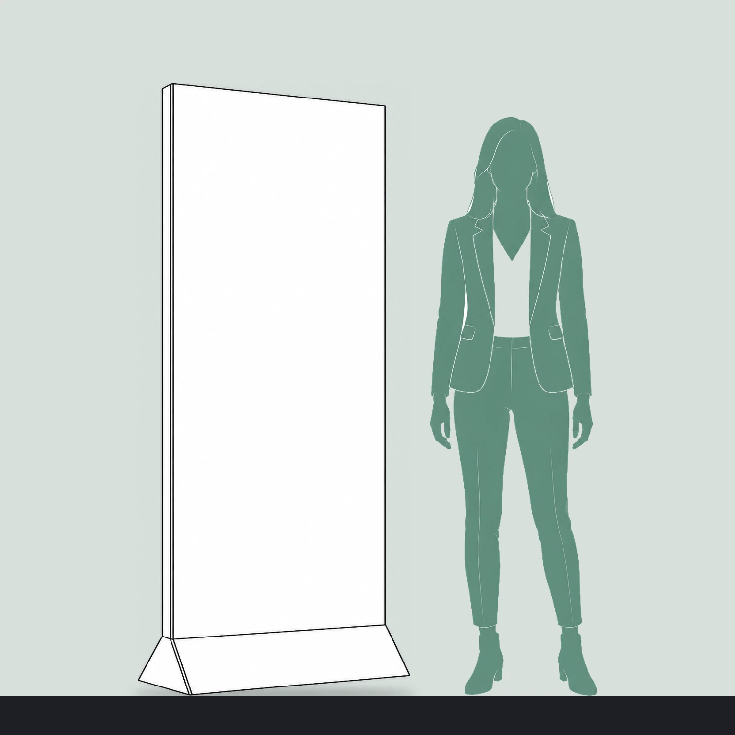 800mm Cardboard Banner Stand shown to scale next to a 1.7m tall person