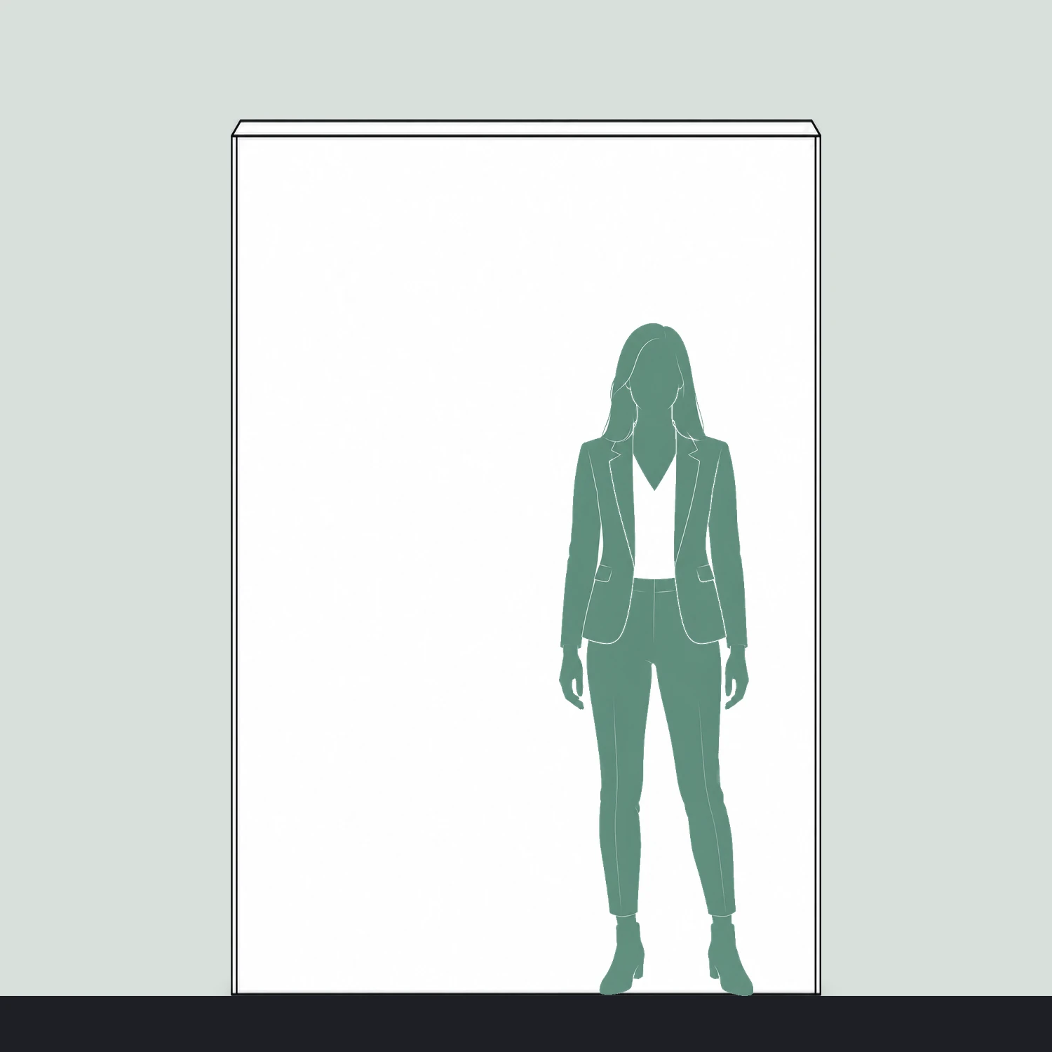 Backlit SEG fabric pop-up wall size guide, 1.493 m wide by 2.216 m high, shown next to a person