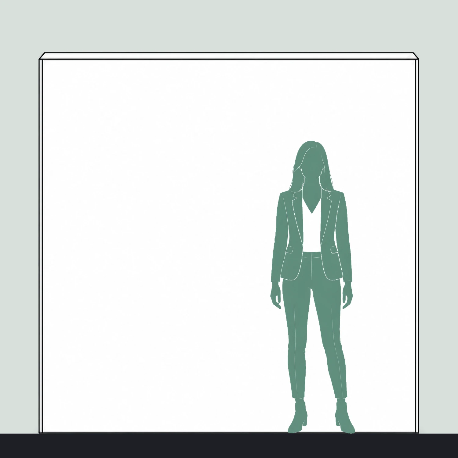 Backlit SEG fabric pop-up wall size guide, 2.21 m wide by 2.216 m high, shown next to a person