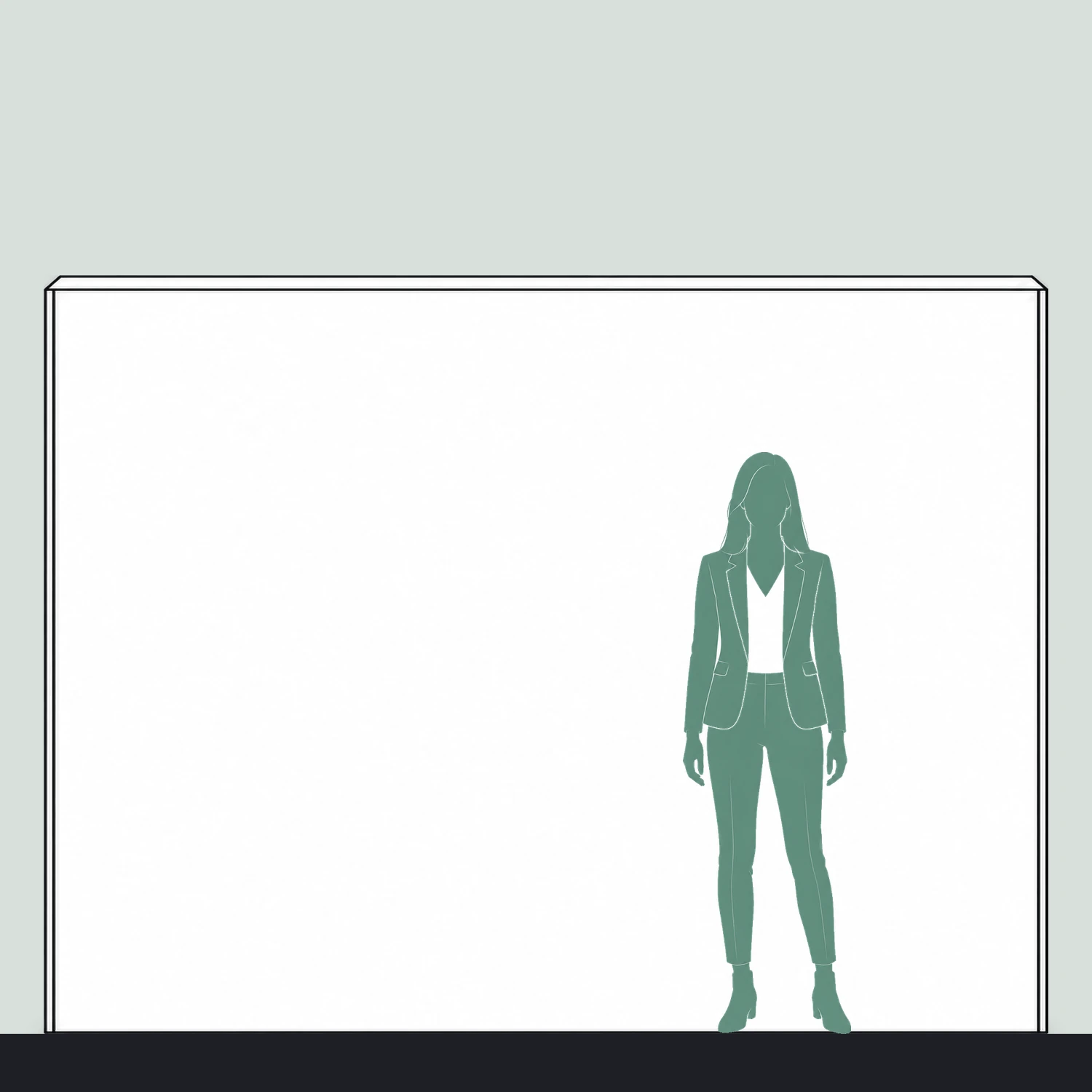 Backlit SEG fabric pop-up wall size guide, 2.935 m wide by 2.216 m high, shown next to a person