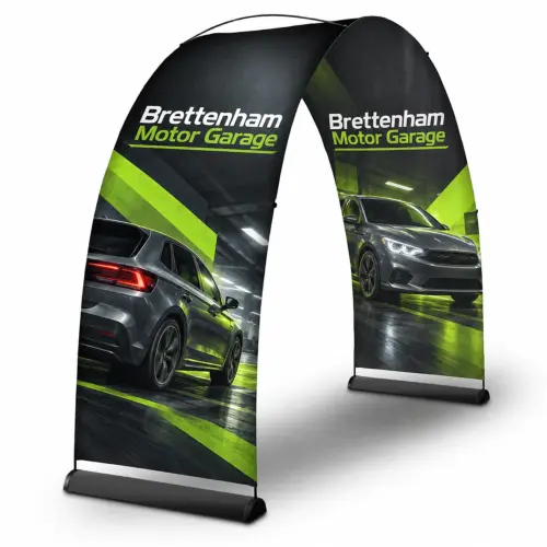 Bannerbow Outdoor Display System and Graphic - Medium - Single-Sided, shown with example artwork