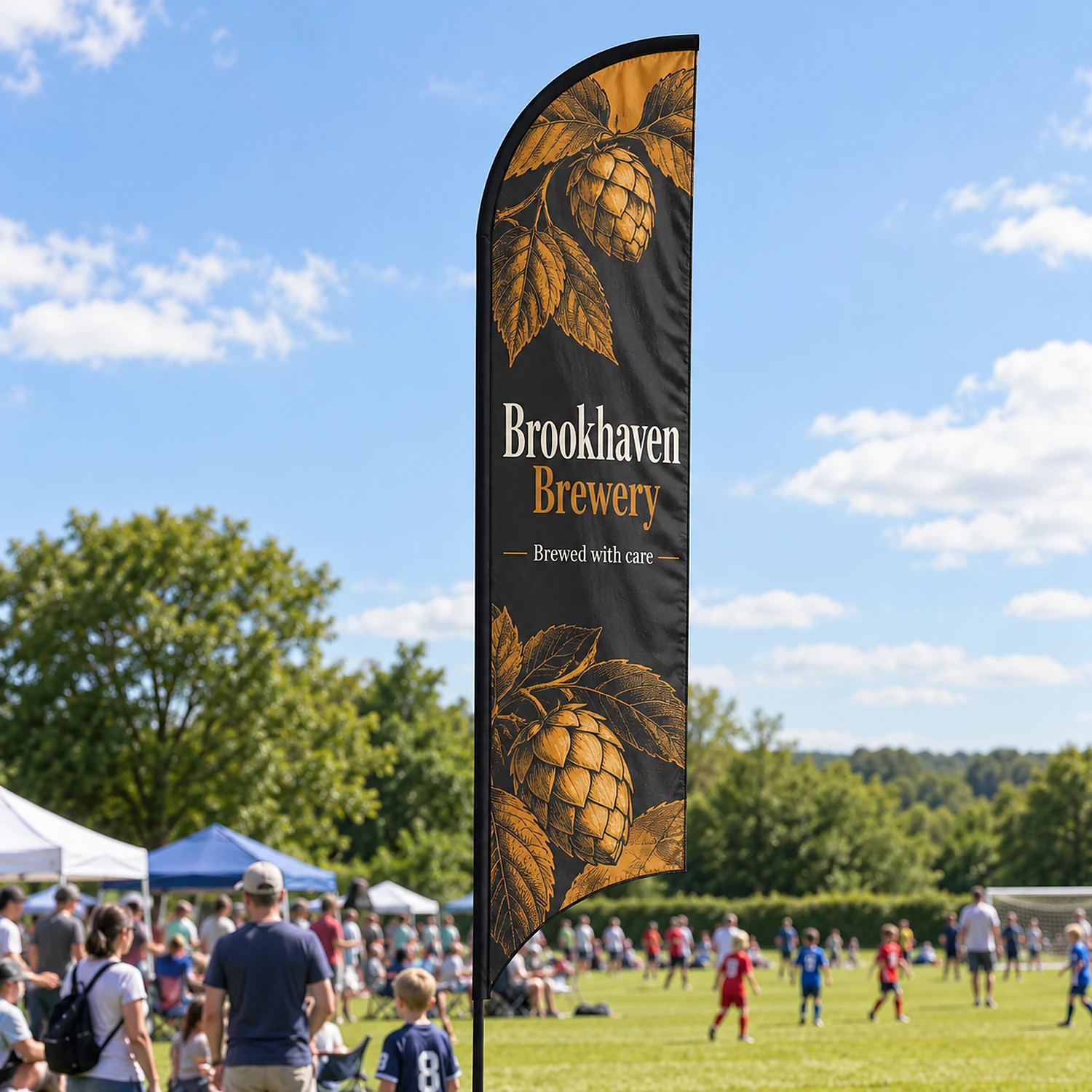 Blade Flag outdoors, shown with an example design