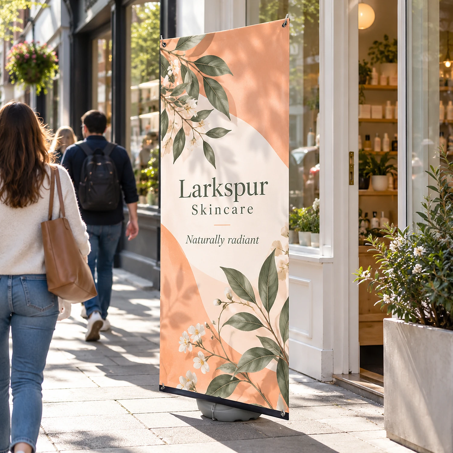 Outdoor pole banner outside a high street shop
