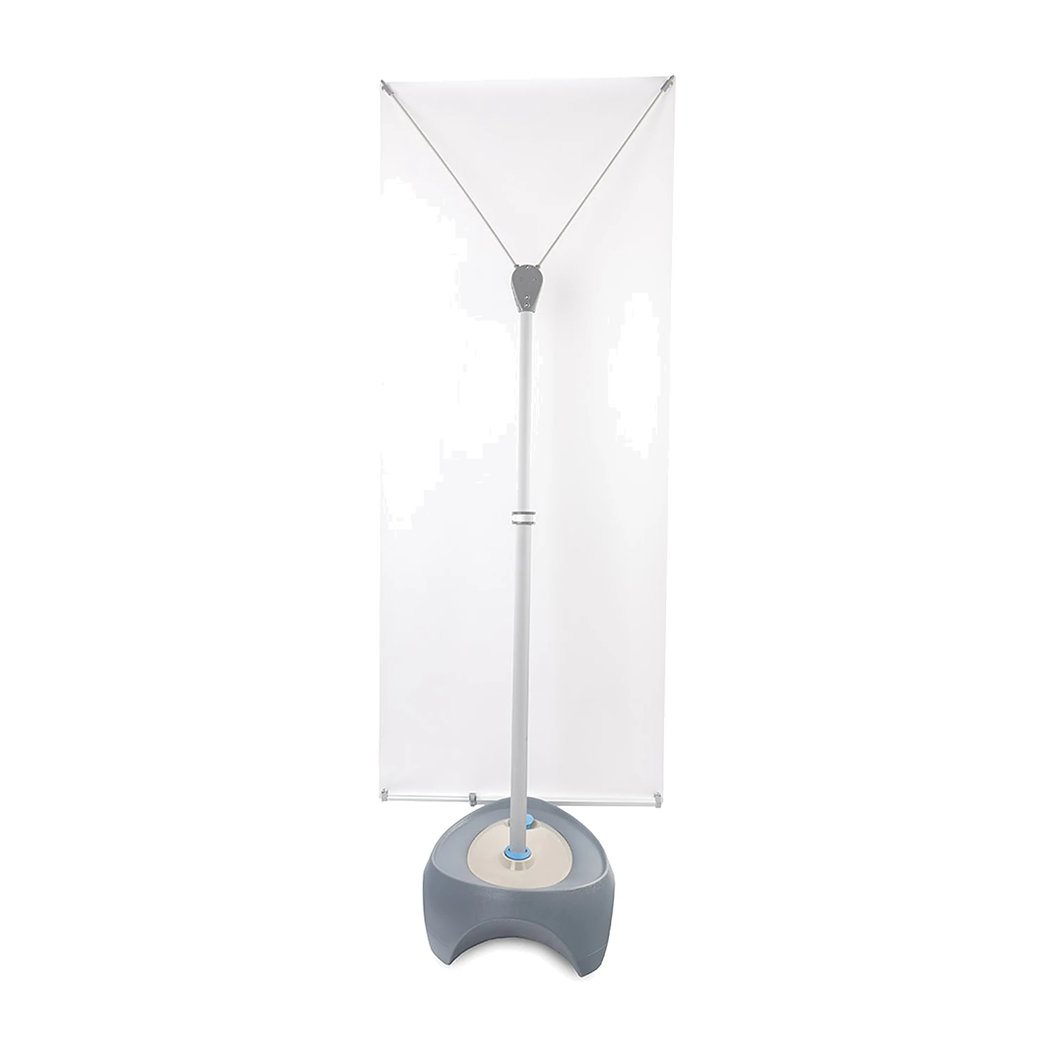Outdoor banner rear view showing the telescopic pole and water base