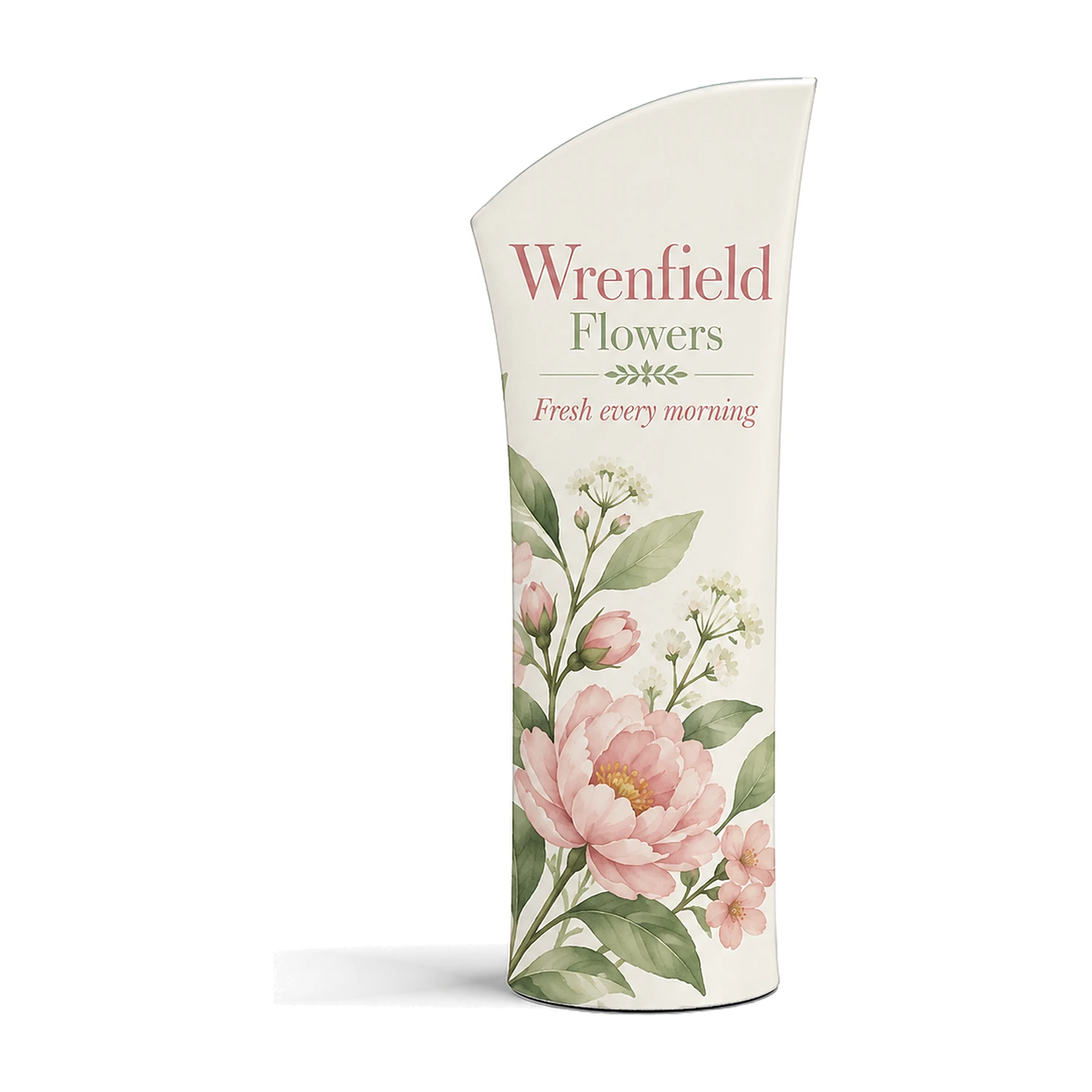 Brandcusi Bambino tabletop banner stand with example artwork