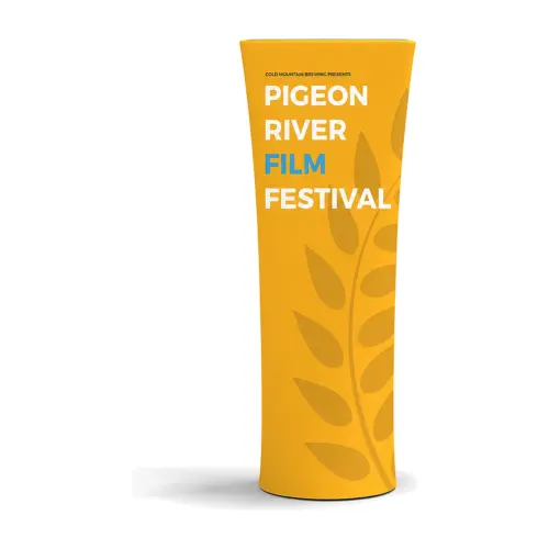 Brandcusi Straight Banner Stand fabric tower, shown with an example design