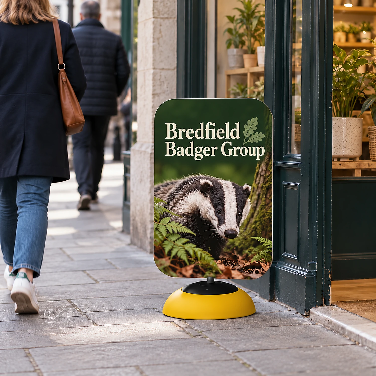 Bubble Poster Stand - Hardware, Graphic and Base - 850mm x 1200mm, shown with example artwork