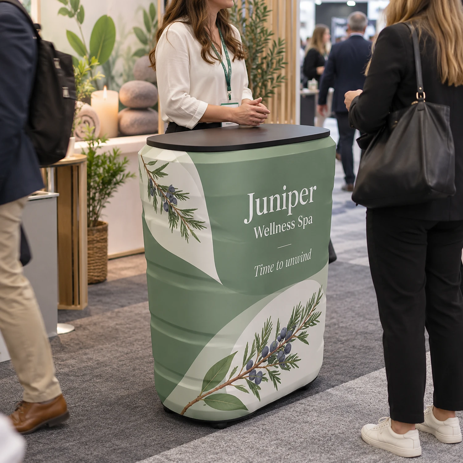 CA900 Shipping Case Counter shipping case counter at a trade show, shown with an example design