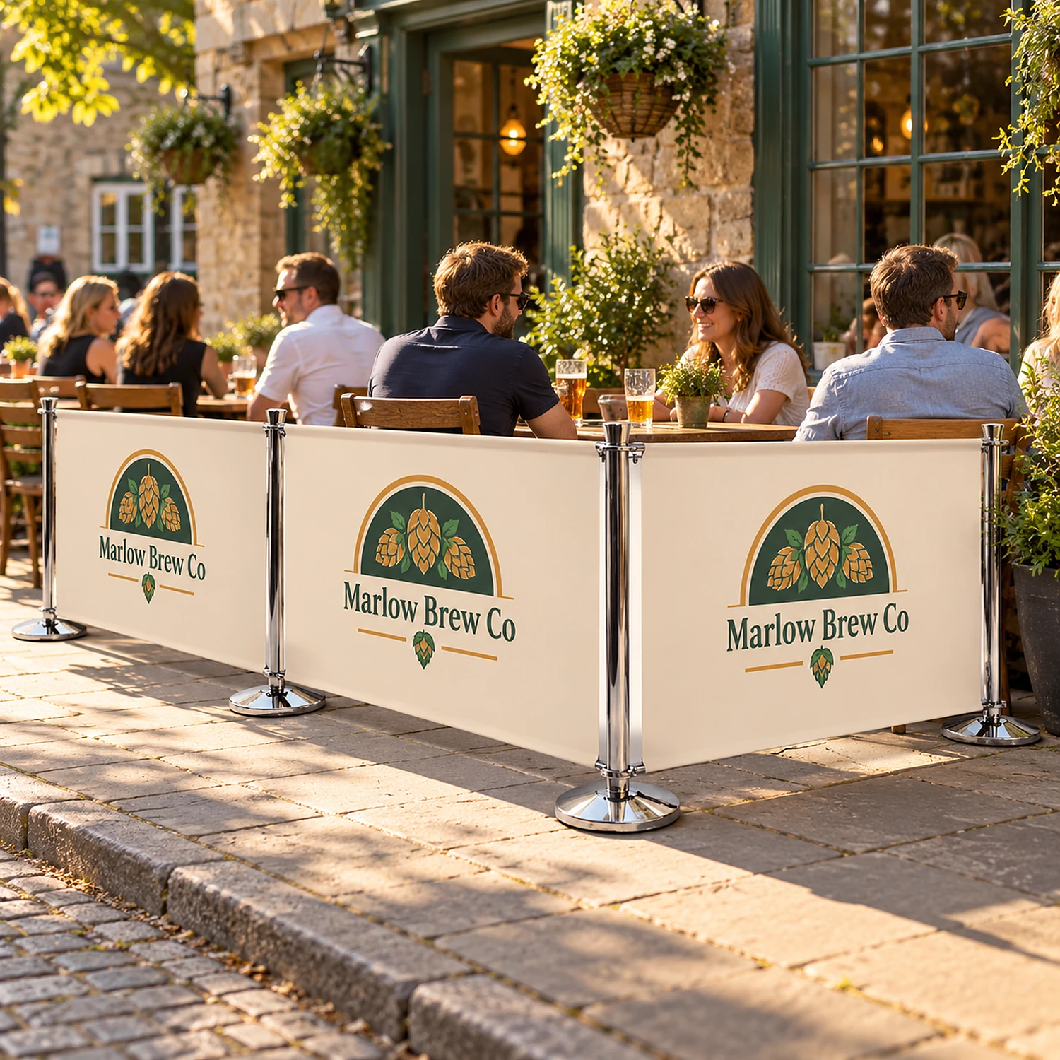 Cafe barrier kit on a pub terrace