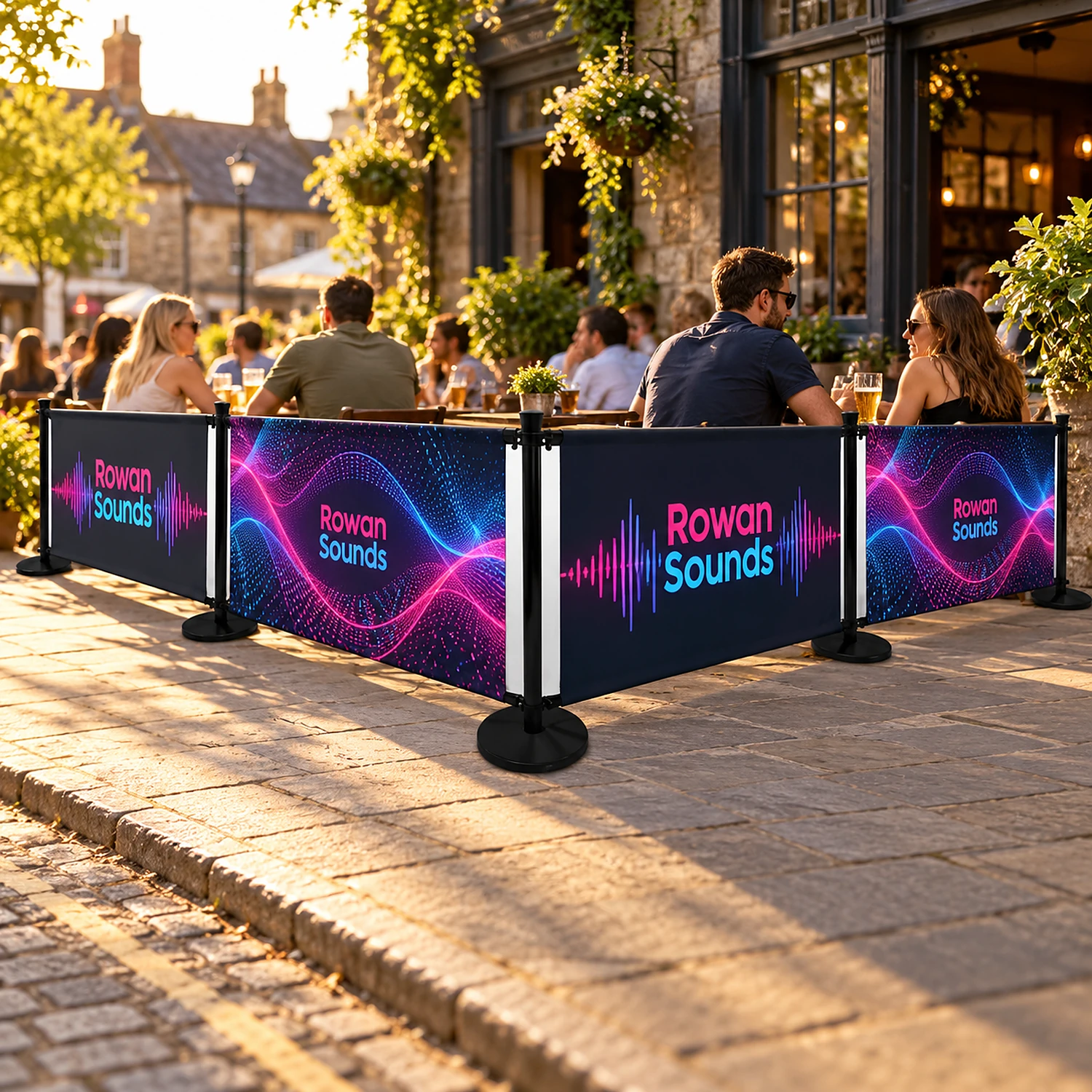 Cafe barrier kit on a pub terrace