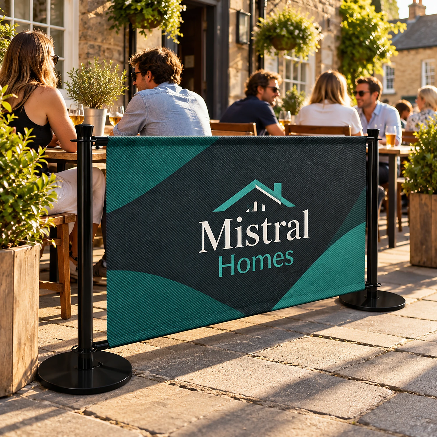 Cafe barrier kit on a pub terrace